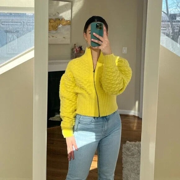 NWT Maeve by Anthropologie Buttercup Textured Chunky Knit Crop Sweater Jacket XS - Picture 13 of 13
